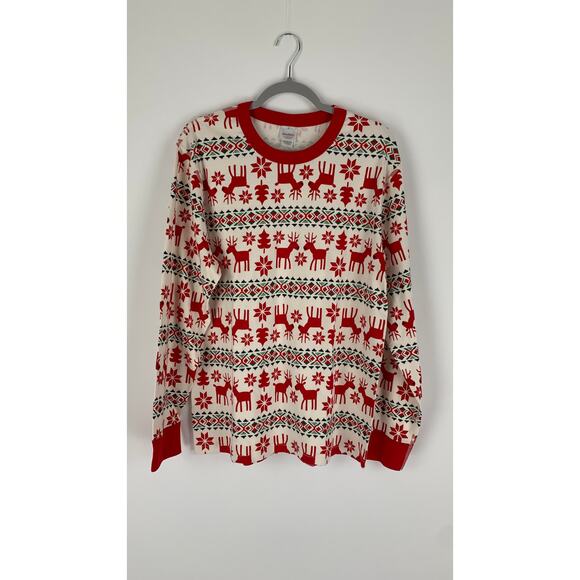 Hanna Andersson Unisex Long John Pajama Top Size XL Christmas Reindeer Red New - Picture 1 of 9